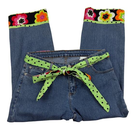 3 Sisters Boho 70's Vibes Floral Applique Cropped Stretch Jeans Women's Size 8 - Picture 3 of 7